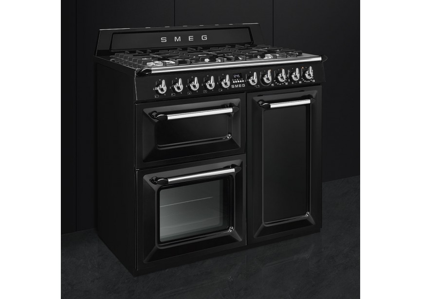 Smeg TR103BL 100cm A-klasse gasfornuis 2x oven grill Zwart