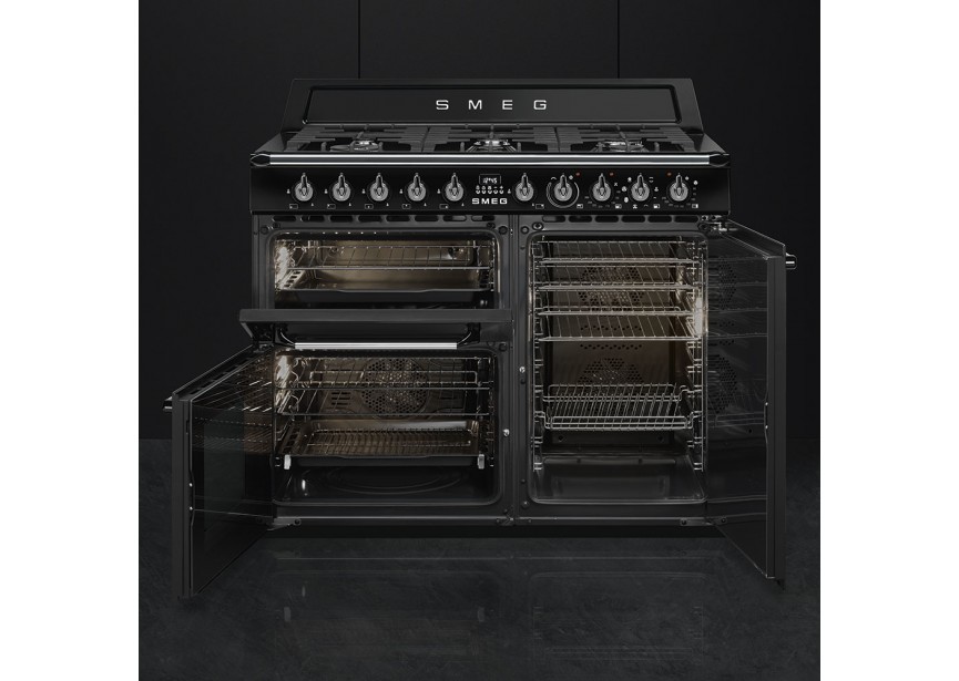 Smeg TR103BL 100cm A-klasse gasfornuis 2x oven grill Zwart