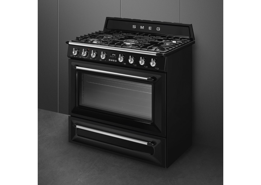 Smeg TR90BL2 90cm A+ gasfornuis multi oven opberglade Zwart