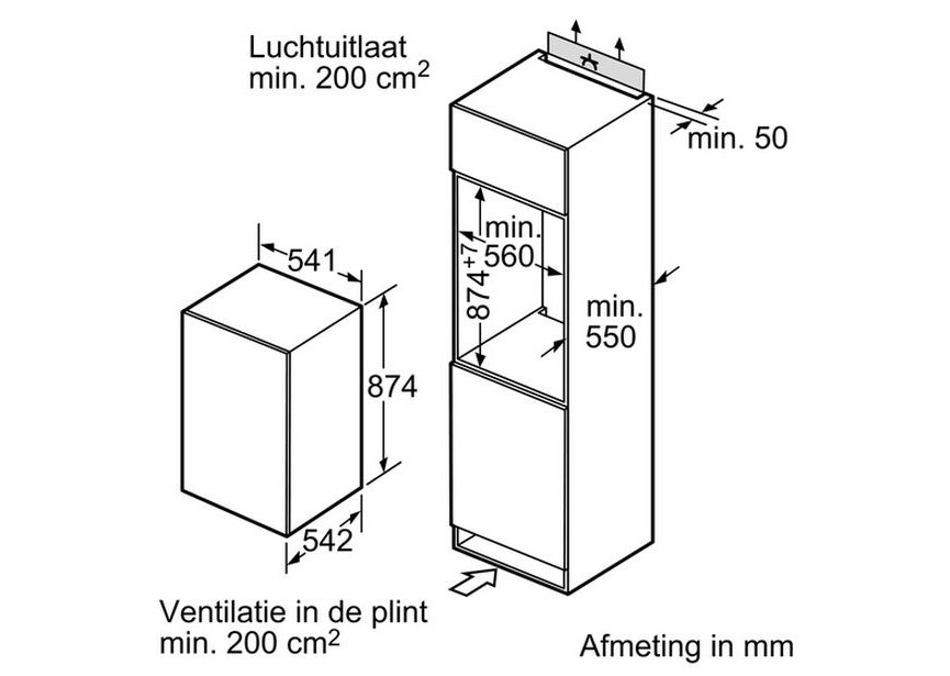 Inbouwkoelkast88cmAfmetingen