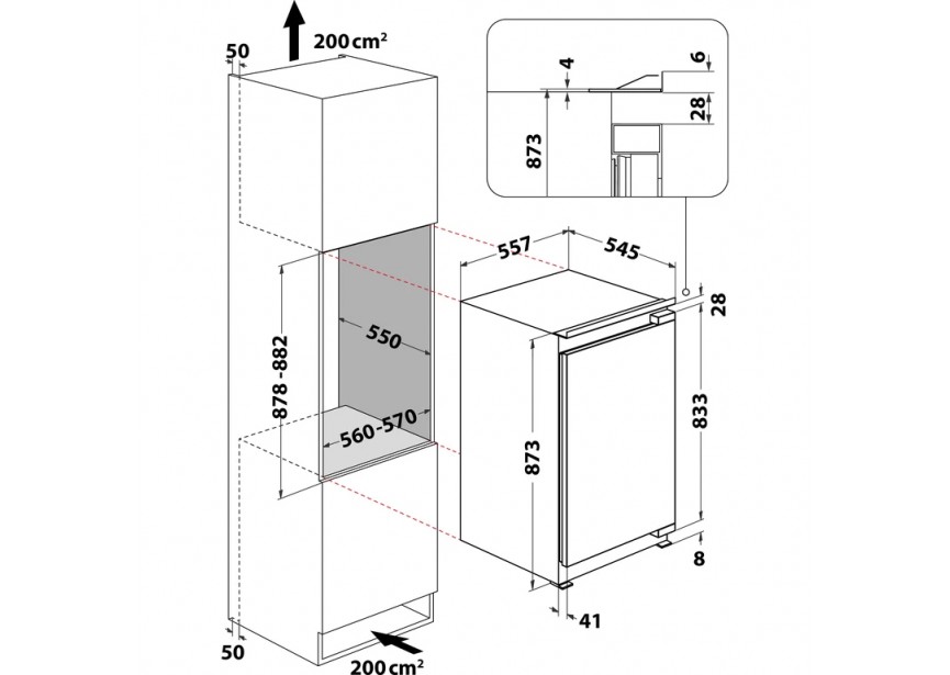 Bauknecht KSI09VF2 88 cm vaste deur inbouwkoelkast