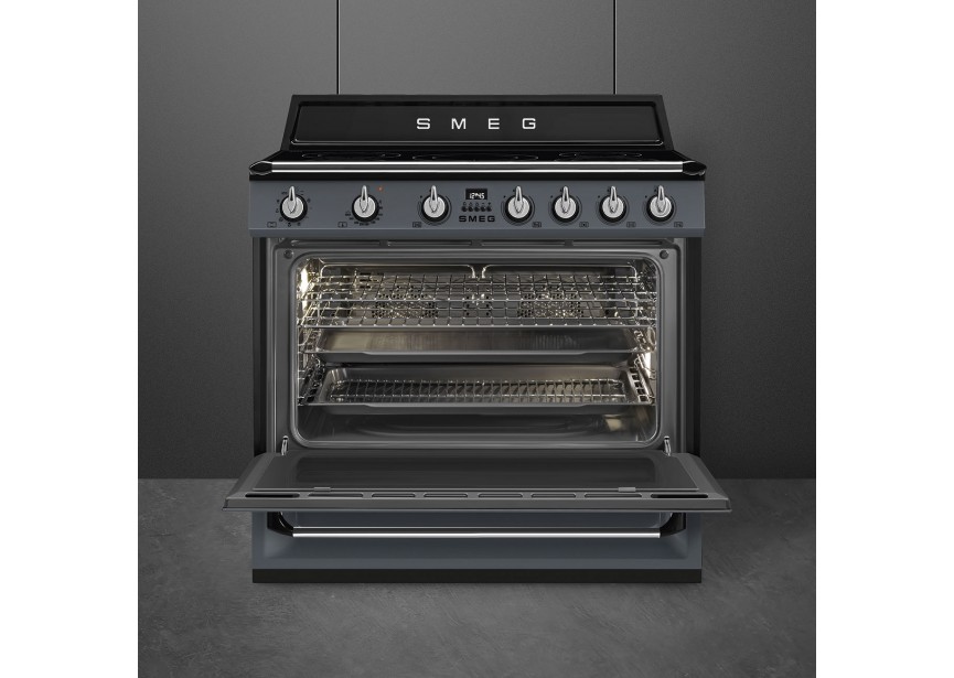 Smeg TR90IGR2 90cm A inductiefornuis oven opberglade Grijs