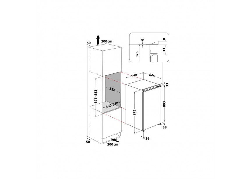 Whirlpool ARG90312 88 cm sleepdeur koelkast