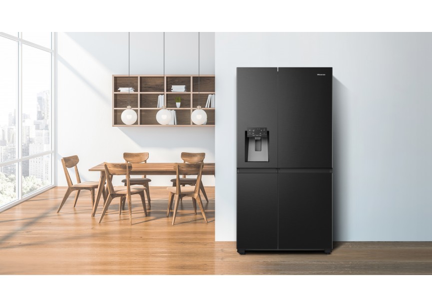 Hisense RS818N4TFC Zwarte Amerikaanse koelkast kraan nodig