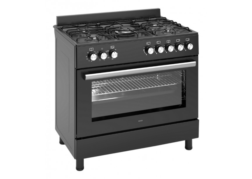 Wiggo WO-E906B(BB) 90cm Mat Zwart 6 serie gasfornuis 5 pits