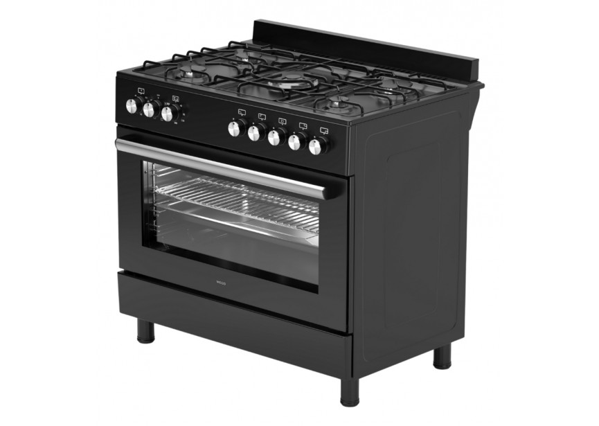 Wiggo WO-E906B(BB) 90cm Mat Zwart 6 serie gasfornuis 5 pits