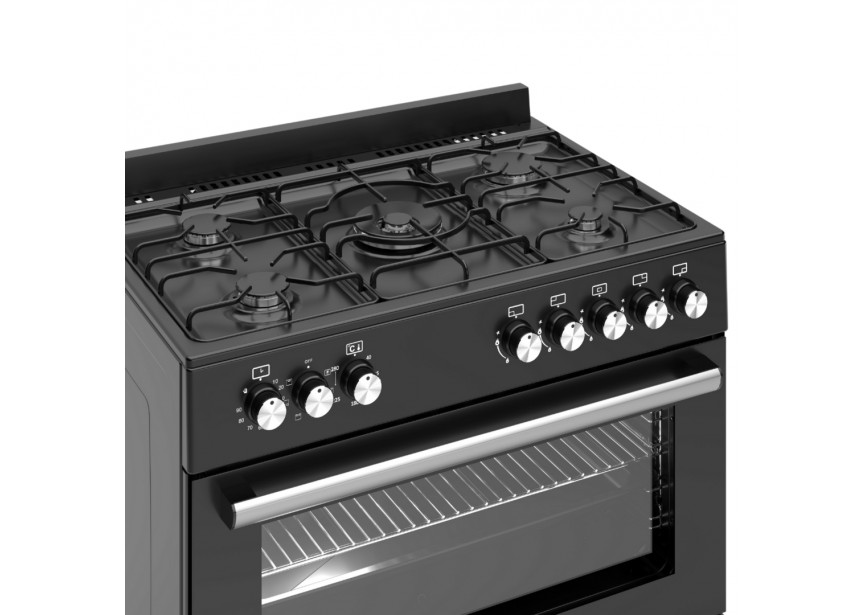 Wiggo WO-E906B(BB) 90cm Mat Zwart 6 serie gasfornuis 5 pits