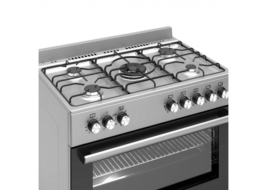 Wiggo WO-E906B(XX) 90cm Inox 6 serie gasfornuis 5 pits