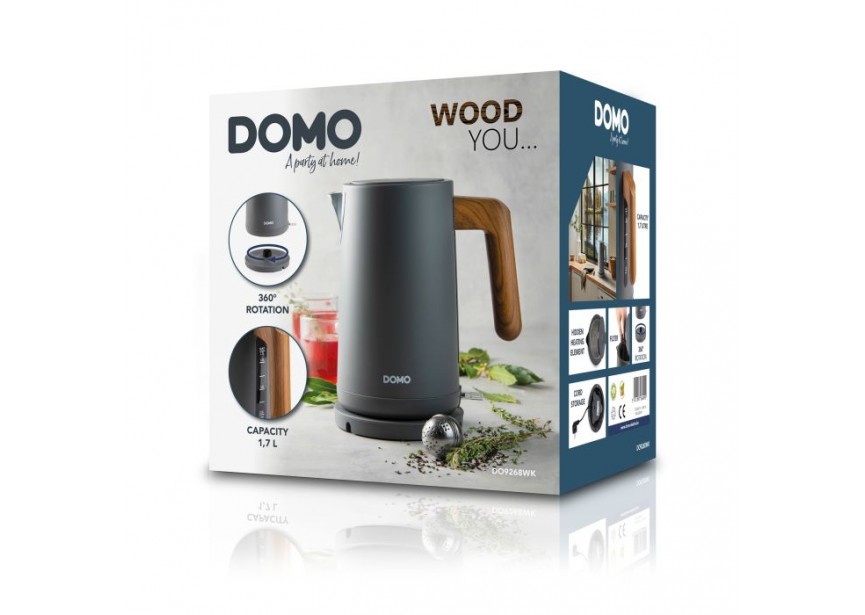 Domo DO9268WK 1,7 Liter Waterkoker Grijs Houten Handvat