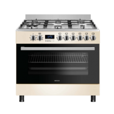 Wiggo 90 cm Creme RVS Inox Professioneel 6 beks mix fornuis