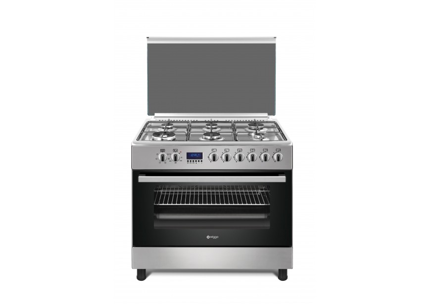Wiggo 90 cm RVS INOX Professioneel 6 beks gemengd fornuis